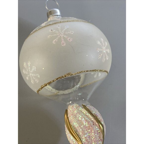 Vintage Christmas Ornament Indent Clear & Frosted Glass Finial Style Glitter - Picture 8 of 11